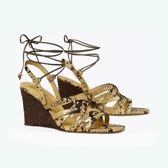 Womens Tory Burch Basket Weave Espadrille Wedge Sandals, Size: 10 NIB - Picture 1 of 5